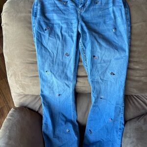 Girl’s Abercrombie Kids Blue Jeans with Floral Embroidery